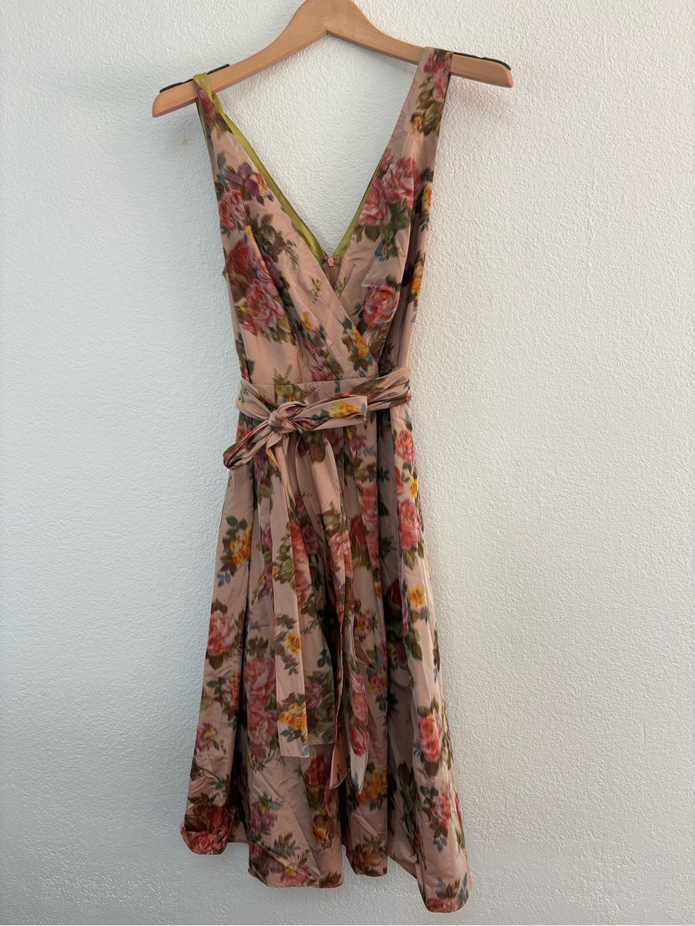 Floral V-Neck Wrap Midi Dress in Dusty Pink